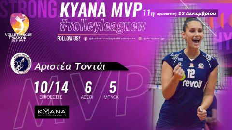 Η Αριστέα Τοντάι KYANA MVP της 11ης αγωνιστικής της Volley League Γυναικών