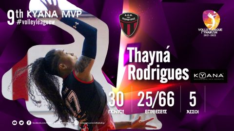 Η Ταϊνά Ροντρίγκες MVP της 9ης αγωνιστικής και η καλύτερη ομάδα