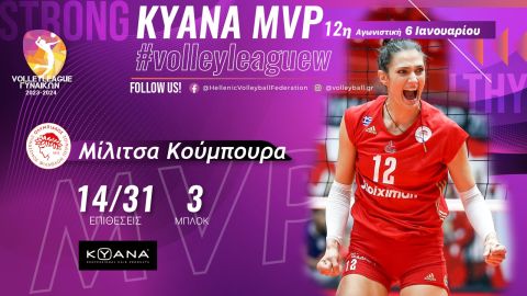 Η Μίλιτσα Κούμπουρα KYANA MVP της 12ης αγωνιστικής της Volley League Γυναικών