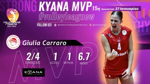 Η Τζούλια Καράρο KYANA MVP της 15ης αγωνιστικής της Volley League Γυναικών