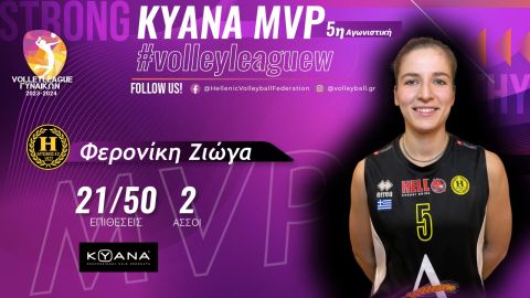 Η Φερονίκη Ζιώγα ΚΥΑΝΑ MVP της 5ης αγωνιστικής της Volley League Γυναικών