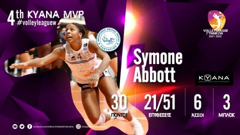 Η Σιμόν Άμποτ KYANA MVP της 4ης αγωνιστικής της Volley League Γυναικών και η καλύτερη ομάδα